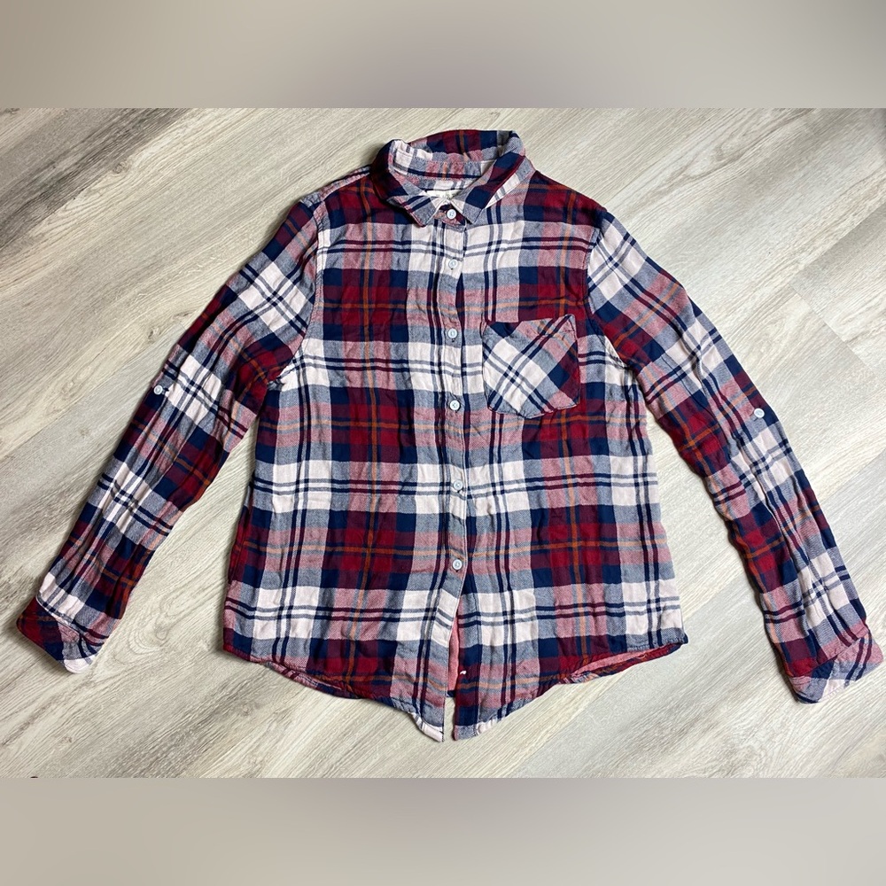 A26 Harper Button Down /Up Shirt Flannel Maroon Blue Long Sleeve Plaid Sz Medium